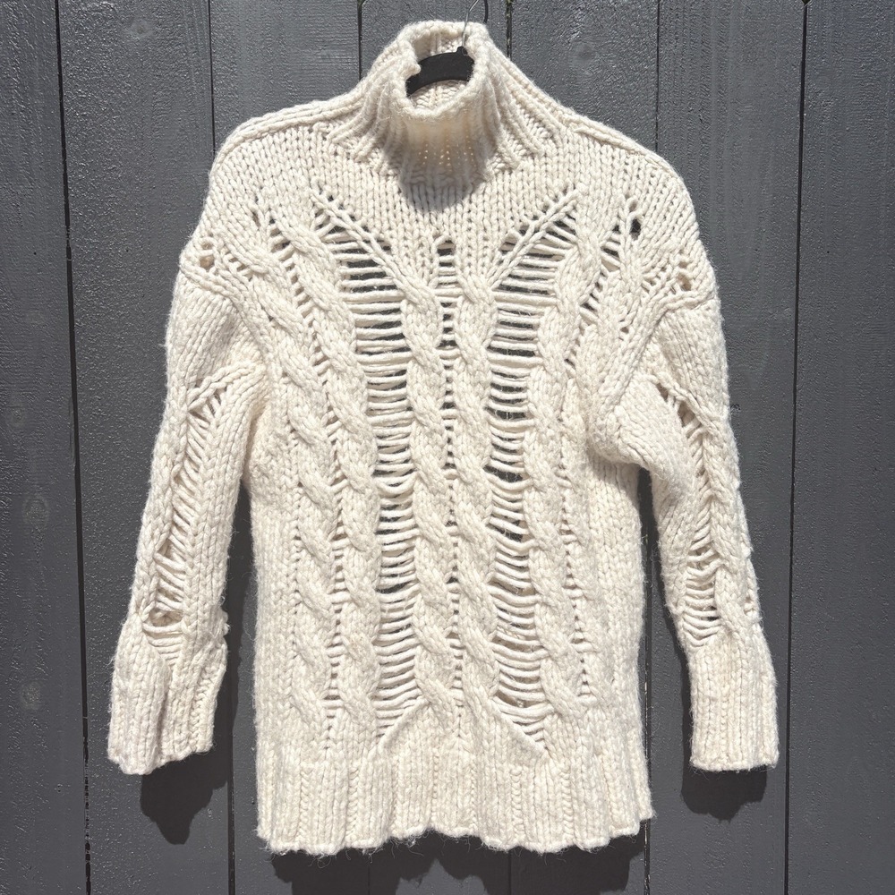 Zara Chunky Cable Knit Turtleneck Sweater S Fisherman Coastal Preppy Oversize